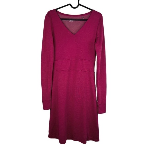 Toad&Co Finlay Faux Wrap V Neck Long Sleeve Berry Dress Size Small Stretch - Picture 1 of 7